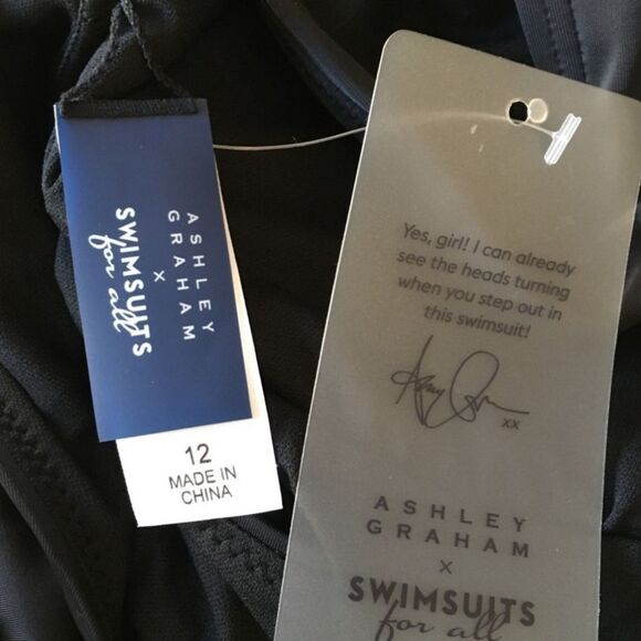 NWT Ashley Graham Swimsuit: Sexy Flattering Strappy Side Cutout w/ Drawstrings - Picture 6 of 6
